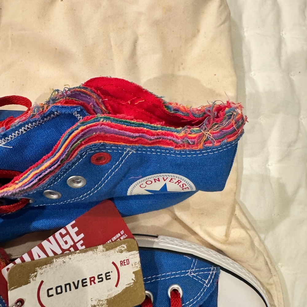 Converse Frayed Blue and Red High-Tops